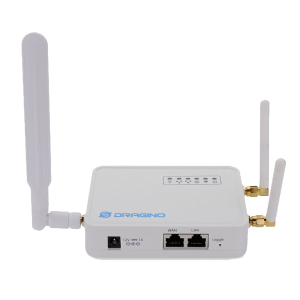 A picture of a LoRaWAN indoor gateway, featuring 3 antennas.